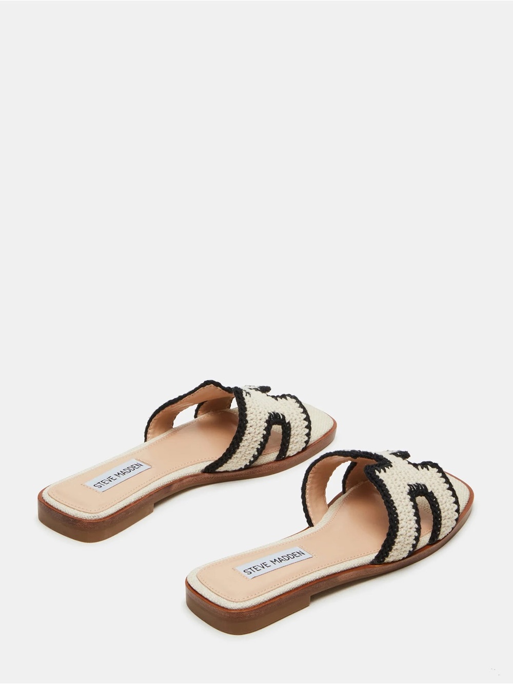 LIKE NEW Steve Madden Hadyn Cream and Black Woven Slide Sandals Size 7.5 - Picture 5 of 10